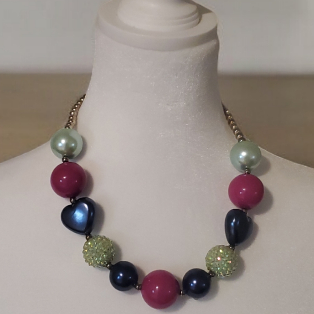 Handcrafted Navy Bubble Gum Bead Necklace